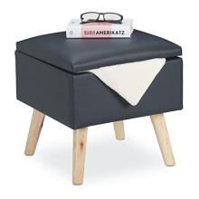 Relaxdays Ottoman with Storage Space, Imitation Leather Footstool, 40x40x40 cm, with Lid, Upholstered Seat, Dark Grey, Fibreboard