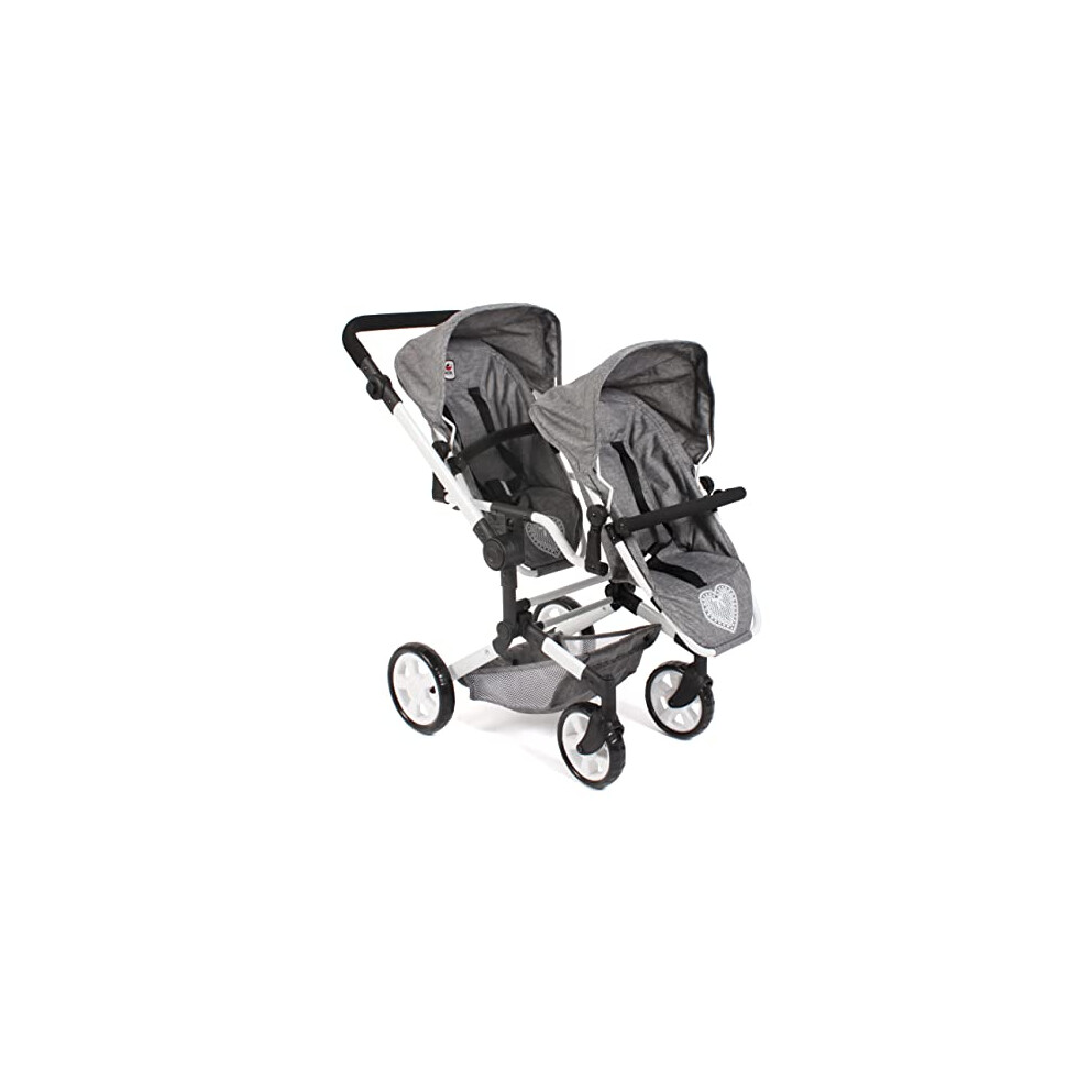 Bayer Chic 2000 - Linus Duo Doll's Pram, Twin Doll's Pram For Children From 4 To 8 Years, Jeans Grey, 690-76