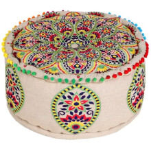 Marrakesh Pouf Stool Made of Cotton Including Filling Diameter 50 cm Round Floor Cushion as Oriental Decoration (Beige - Colourful - Green)