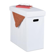 Relaxdays Stool with Storage Space, Imitation Leather, Upholstered, Foldable, Living Room, HWD: 49 x 48.5 x 27 cm, White, Fibreboard