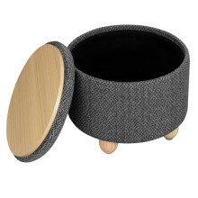 WOLTU Round Stool with Storage Space, Footstool with Lid, Padded Stool, Solid Wood Legs, Linen Cover, Diameter 39x33cm, Grey