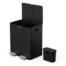 KLARSTEIN EcoVista Kitchen Bin - 40L Waste Separation with 3L Compost Bin, Soft-Close Lid, Stainless Steel, Removable Compartments, Black