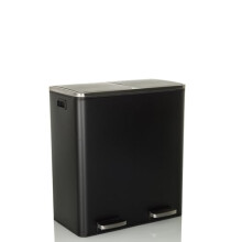 hjh OFFICE Black Pedal Bin, 2x30L CLEAN XI Waste Separation System with 2 Compartments, Soft-Close, Metal