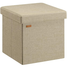 CASARIA 38cm Square Foldable Foot Stool with Storage Space | Linen with Removable Padded Footrest Lid | 38x38cm Ottoman | 40 Litre Capacity Chest |