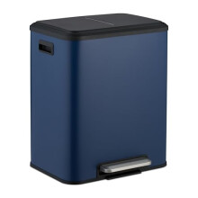 Relaxdays Kitchen Bin, 2 Compartments, 15 Litres Each, Inner Buckets, Foot Pedal, Recycling Dustbin, Soft-Close, Blue