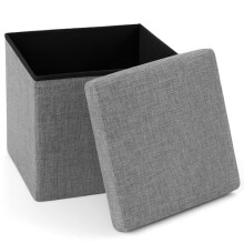 Ashley Mills Linen Fabric Folding Storage Ottoman Box Seat Foot Stool with Cushion Grey/Silver 38 x38 x38 cm 1 Seater