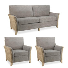 Desser Arlington Rattan Footstool – Footrest with Grey Cushion & Storage Compartment - Luxury Cane Conservatory Furniture – Jubilee Grey Fabric