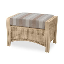Desser Opera Light Oak Footstool – Cushioned Footrest – Luxury Cane Rattan Indoor Conservatory Furniture in Premium Duke Beige Stripe Aquaclean