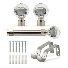 Emma Barclay, Crystal - Extendable Curtain Pole with pair of end finials in Brushed Silver - 1.2m-2.1m