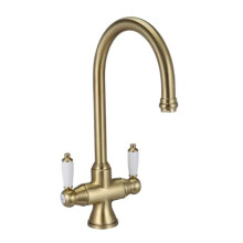 Bristan Renaissance Traditional Kitchen Tap - Swivel spout, Two Lever EasyFit Brushed Brass Kitchen Sink tap, RS SNK EF BB