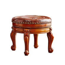 ZIRKOOON Solid Wood Foot Stool Round Ottoman Mid-Century Footrest Sofa Stool with Microfiber Leather Cushion for Living Room, Bedroom, Entryway