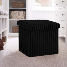 Artistic Fashionista Limited Ottoman Ribbed Storage Box Folding Footstool Rest Seat Storage Stool Toys Chest Bench Blanket Linen Laundry Box (Black,