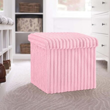 Artistic Fashionista Limited Ottoman Ribbed Storage Box Folding Footstool Rest Seat Storage Stool Toys Chest Bench Blanket Linen Laundry Box (Pink,