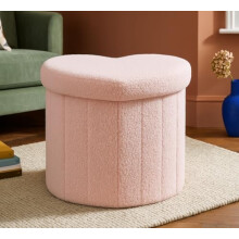 Jack Stonehouse JSH Teddy Boucle Storage Ottoman | Pink Soft Foldable Collapsible Portable Pouffe Foot Rest | Stool Space for Toys Games Clothes