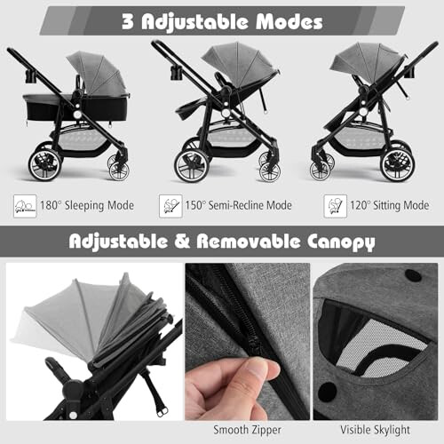 Gymax GYMAX Foldable Baby Stroller with Adjustable Backrest & Canopy (Gray) 1