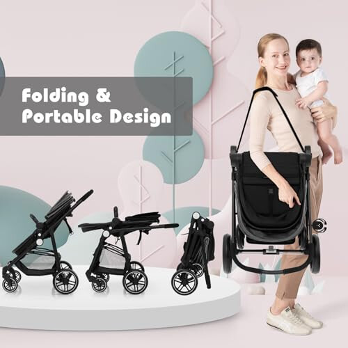 Gymax GYMAX Foldable Baby Stroller with Adjustable Backrest & Canopy (Gray) 2
