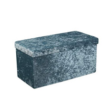 HomeHarmony Crushed Velvet Quilted Top Folding Storage Ottoman Seat, Stool, Toy Storage Box (Large Teal)