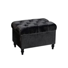 HomeHarmonyVelvet Ottoman Chair Storage Stool Seat Footrest Footstool With Rustic Look Feet (Black)