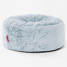 Lounge Pug - Faux Rabbit Fur - Large Hassock POUFFE - Footstool - Round - DUSTY BLUE - (Size 30cm H x 65cm Dia)