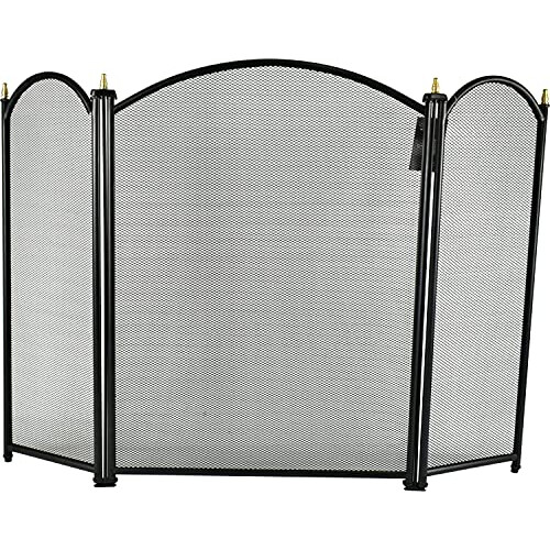 Black Metal Foldable 3 Screens Fireplace Fire Guard Spark Protection