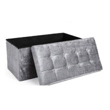 INSAFIANS Storage box Foldable Ottoman Seat Toy Storage Box Foot Stool bench home stool (Grey, Bench - Crushed Velvet)
