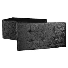DANIEL JAMES Housewares Large Fold Flat Ottoman Storage, Black Velvet Velour Finish, Double Size, 76cm (L) x 38cm (W) x 38cm (H)