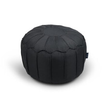 Littens Slate Grey Linen Look Round Moroccan Footstool Ottoman Bean Bag Pouffe, Living Room Decorative Seat, Piped Detailing (50cm x 30cm)
