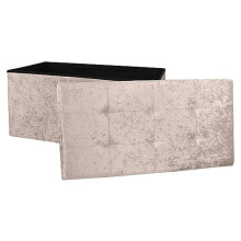 DANIEL JAMES Housewares Large Fold Flat Ottoman Storage, Cream Velvet Velour Finish, Double Size, 76cm (L) x 38cm (W) x 38cm (H)