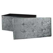 DANIEL JAMES Housewares Large Fold Flat Ottoman Storage, Grey Velvet Velour Finish, Double Size, 76cm (L) x 38cm (W) x 38cm (H)