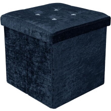 Voice7 Ottoman Foldable Storage Box Crushed Velvet Single Seater, Furniture Cube Seat Foot Stool, Toy Chest & Blanket Box Organizer (Navy, 38 x 38 x