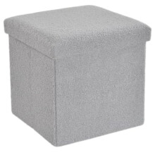 Voice7 Ottoman Foldable Boucle Storage Box Cube, Furniture Footrest Stool Single Seater, Toy Chest & Blanket Box Organizer (Silver, 38 x 38 x 38 cm)