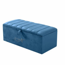 STOREX Storage Ottoman Padded Bench Seat Upholstered Rectangular Stool, Toy Storage in Plush Fabraic L 40 X W 18 X H14 INCHES (Blue)