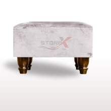 STOREX Ottoman Linen Pouffe Footstool Rectangle Seat Bench Footrest Chair Stool Padded Seat Living Room Bedroom with Wooden Legs (Silver)