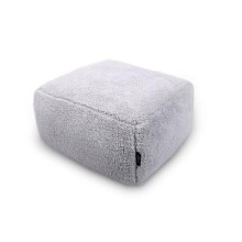 Littens Silver Grey Teddy Fleece Square Footstool Ottoman Pouffe Bean Bag - Decorative Low Seat Cosy Plush for Living Room, 45cm x 45cm x 25cm