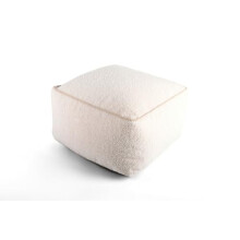 Littens Cream Teddy Boucle Square Footstool Ottoman Bean Bag Pouffe, Living Room Decorative Low Seat Piped (45cm x 45cm x 25cm)