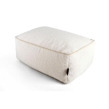Littens Cream Teddy Boucle Rectangle Footstool Ottoman Bean Bag Pouffe, Living Room Decorative Low Seat Piped (65cm x 45cm x 25cm)