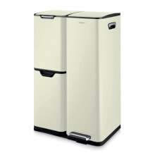 Tower Recycling Pedal Bin, Three Individual Compartments with Removable Inner Buckets, Carbon Steel Body, 60L, Cream, T838024C