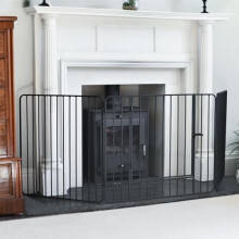"Freyja" Heavy Duty Black Fireguard Fire Screen With Hinged Door – 3-Fold Spark Screen for Open Fires & Wood Burners – Child & Pet Safety