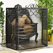 “Holmwood Manor” Ornate Scroll Three Fold Black Fireguard Fire Screen – Classic Style Mesh Guard for Log Burners & Open Fires – Spark & Debris