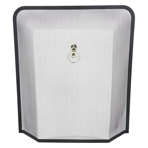 Black Metal Fire Spark Embers Guard Fine Mesh with Brass Pull Ring Free Standing