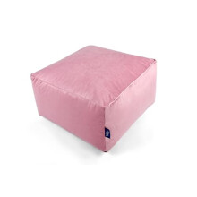 Littens Blush Pink Square Footstool Bean Bag, Soft Luxury Velvet, Ottoman Pouffe, Living Room Decorative Low Seat, Piped Detailing (45cm x 45cm x