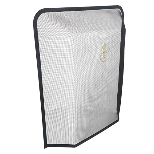 Black Metal Fire Spark Embers Guard Fine Mesh with Brass Pull Ring Free Standing 1