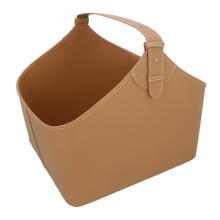 Large Brown Leather Firewood Storage Basket with Handle Log Branch Holder Bin