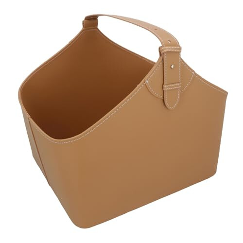 Large Brown Leather Firewood Storage Basket with Handle Log Branch Holder Bin