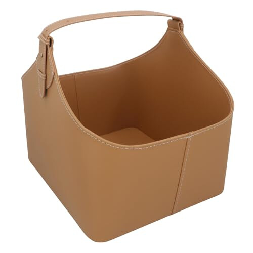 Large Brown Leather Firewood Storage Basket with Handle Log Branch Holder Bin 1