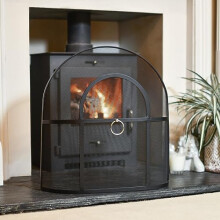 Classic Black Arched Fireguard Fire Screen with Circular Handle – Classic Style Mesh Guard for Log Burners & Open Fires – Spark & Debris