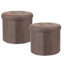 Carousel Home Set of 2 Brown Pouffe Storage Footstools, 45cm Round Folding Fabric Ottoman Storage Box for Living Room