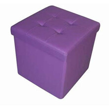 HomeHarmony Quilted Top Folding Storage Ottoman Seat, Stool, Toy Storage Box Faux Leather (Lilac, Medium)
