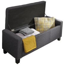GFW Verona Charcoal Grey Ottoman Blanket Storage Box, Fabric Upholstered Storage Bench with Button Tufted Lid and 87.4L Hidden Storage