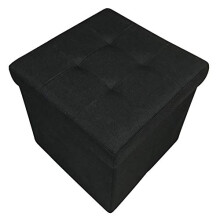 HomeHarmony Quilted Top Folding Storage Ottoman Seat, Stool, Toy Storage Box Linen Look (Black, Medium)